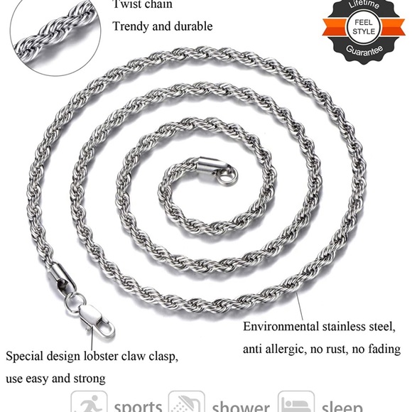 Men’s 5mm Stainless Steel & Silver Rope Chain - Picture 4 of 10